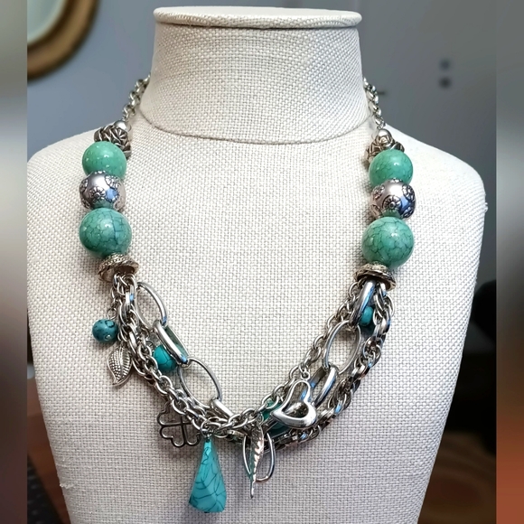Jewelry - SILVER and TURQUOISE BLUE MULTILAYER NECKLACE WITH CHARMS